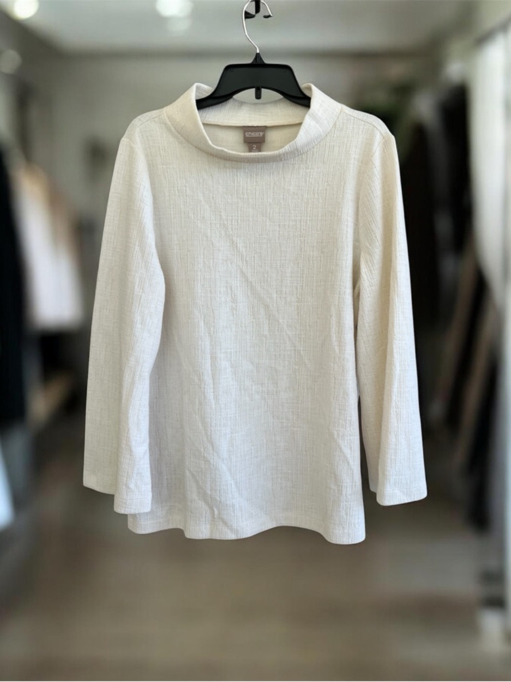 Chico's Cream Textured Long-Sleeve Top